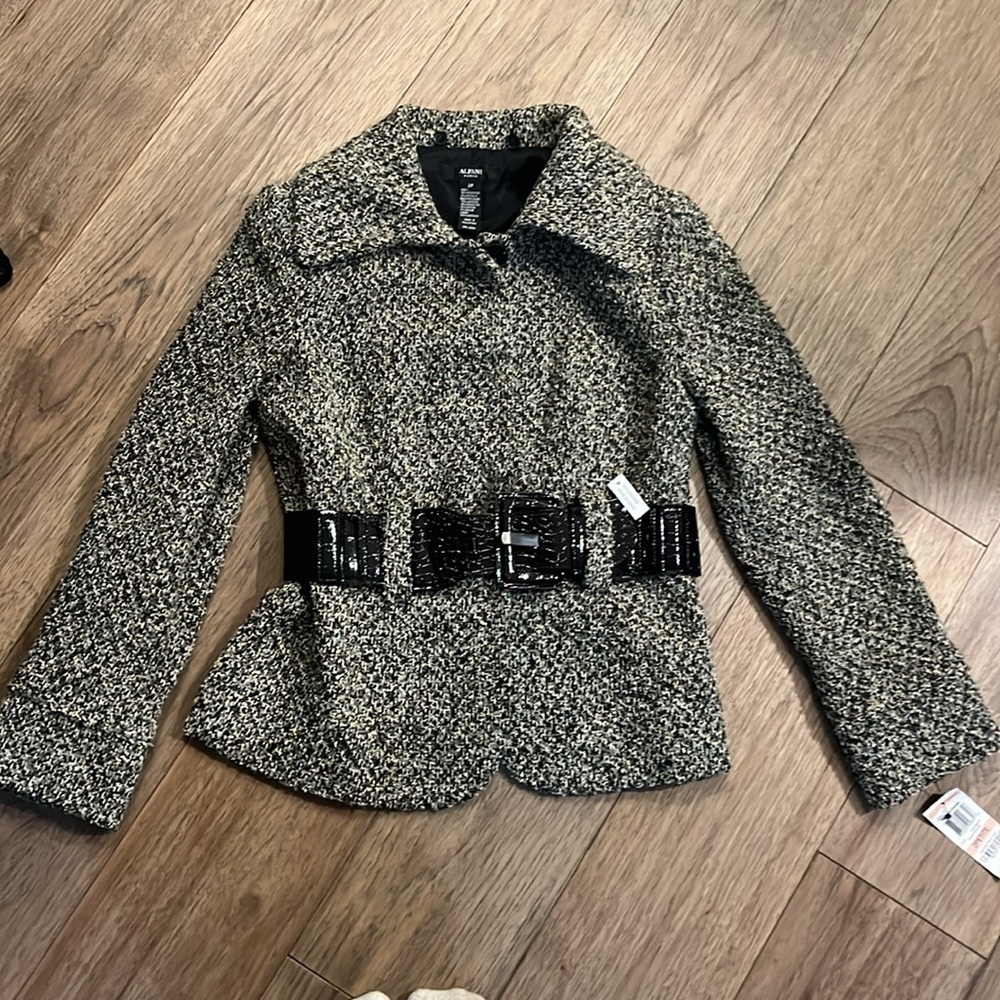 NWT ALFANI tweed blazer jacket with belt, size 2P - Picture 5 of 8